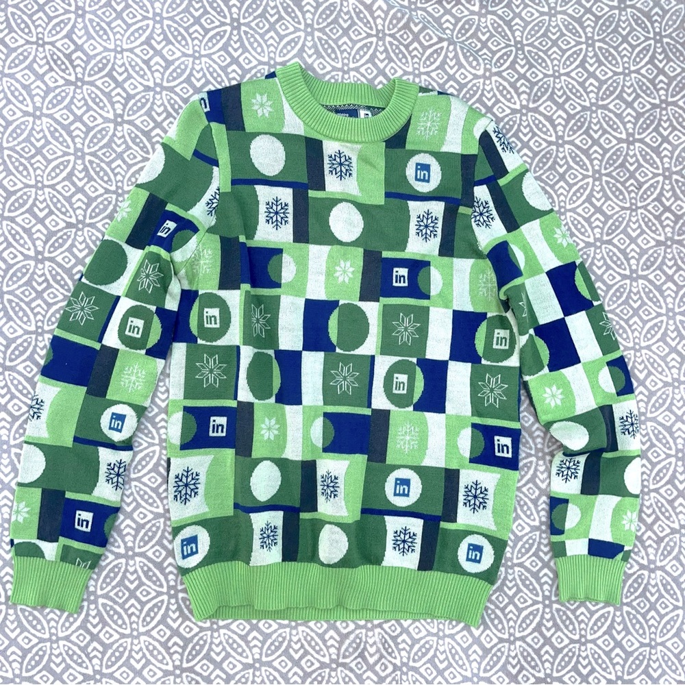 LinkedIn 2021 Men’s Green & Blue Holiday Christmas Sweater M
